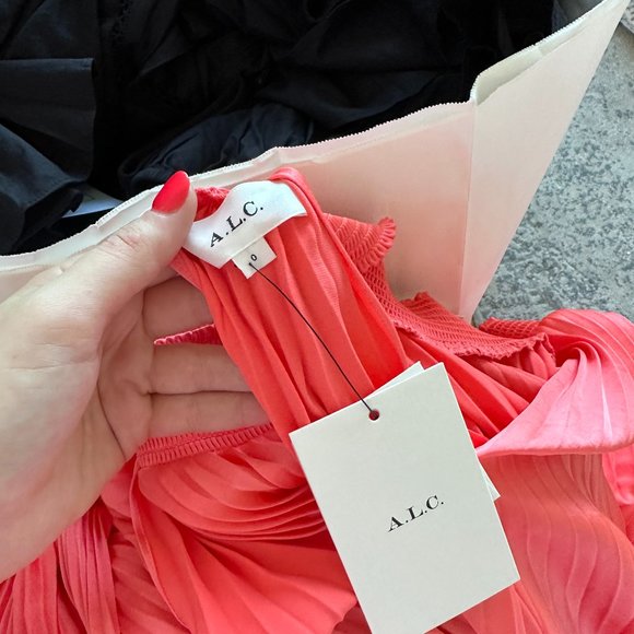 A.L.C. Renzo Asymmetrical Halter Pleated Midi Dress SZ 0 Maillot - Picture 3 of 9